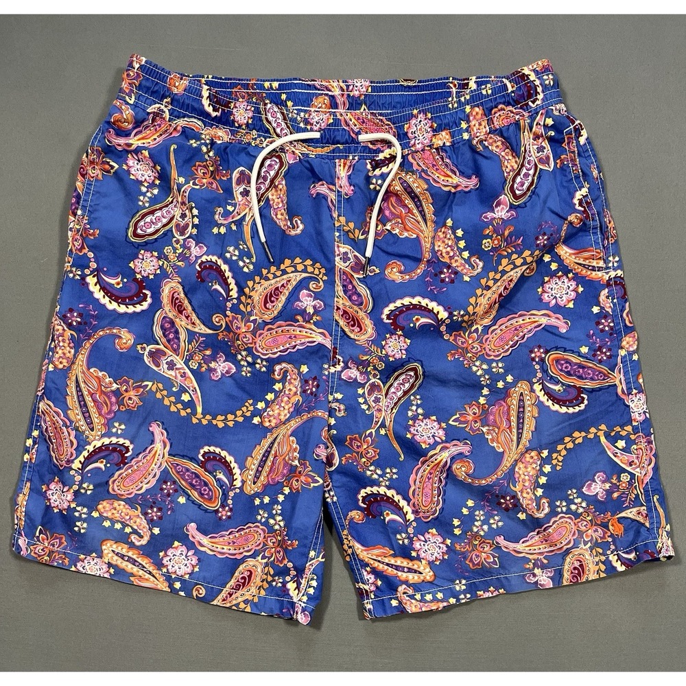 Polo Ralph Lauren Men's Swim Trunks Feature Blue Paisley Pattern and drawstring